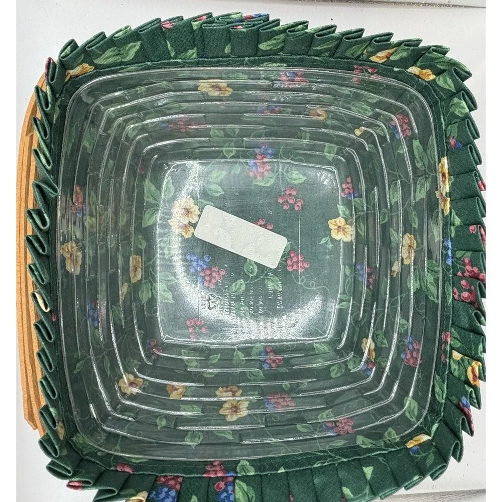 Longaberger Handwoven Basket 1996 w/ Emerald Vine Liner & Protector 8.5